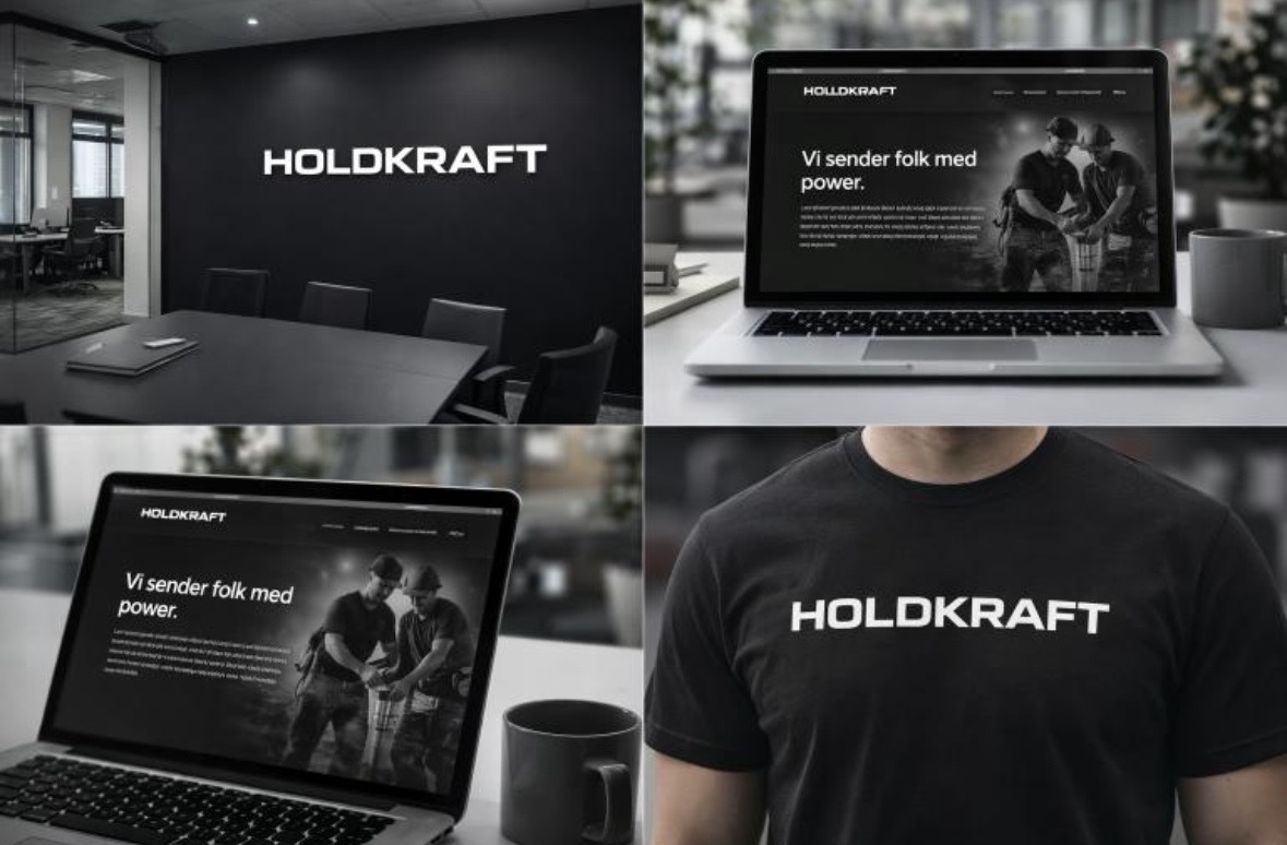 HOLDKRAFT brand identitet — kontor, web og merchandise